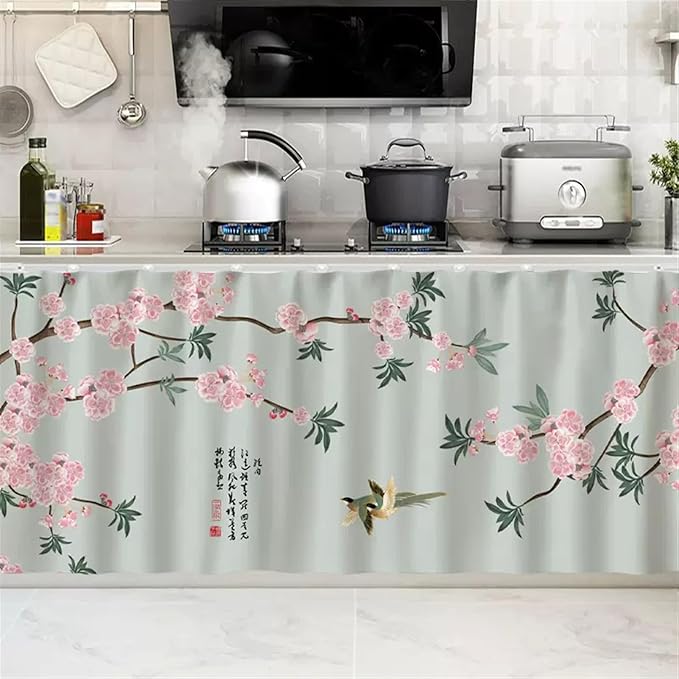 SK Studio Short Curtains for Kitchen, Cabinet Shelf Dust-Proof Blackout Tier Cafe Curtain Under Sink Skirt for Bathroom Laundry Room Style 21, 31.5" W x 31.5" H