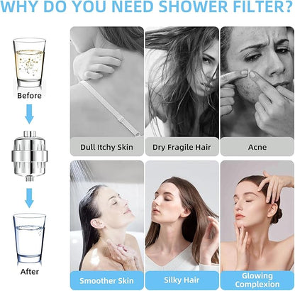 Shower Head Filter for Hard Water - 24 Stage Shower Filter Shower Water Filter with 4 Replaceable Filter Cartridges Protects Your Skin and Hair from Chlorine and Heavy Metals in Water, Chrome