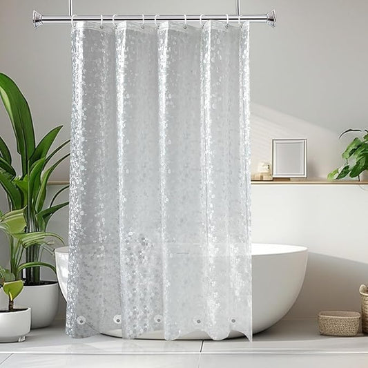 AooHome 54x72 Inch Stall Size Shower Curtain Liner, EVA Shower Curtain 3D Pebble Pattern Narrow Shower Liner, Heavy Duty, Water Repellent, Semi Transparent