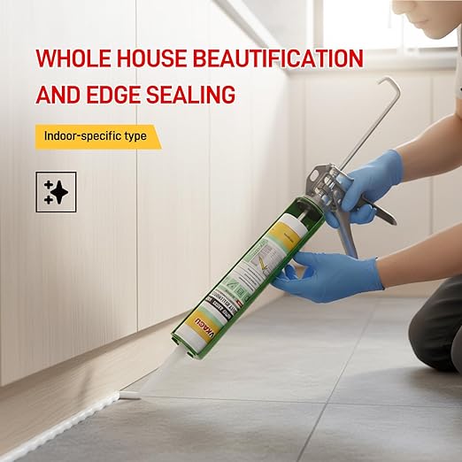 VGS66 Beauty Silicone Caulkfor Trim & Baseboards - Flexible Interior Gap Filler for Crown Molding, Door Frames & Woodwork - Easy Water Clean-Up, Paint-Ready in 30 Mins, White