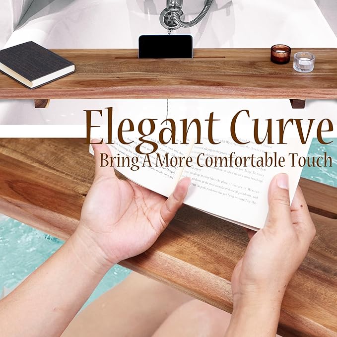 Premium Acacia Wood Bathtub Tray Caddy with Adjustable Legs, Minimalistic Design Bath Tray for Tub, Bathtub Accessories, Fit Standard and Against Wall Bath Tubs, Gift Idea for Women