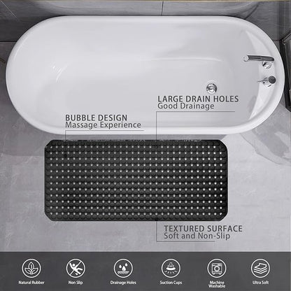 SELIBRE Rubber Bath Mat, 36 x17” TPR Black Tub Mats with 198+ Suction Cups, Bath Mat for Elderly/Kids, Machine Washable & Fast Drainage, Foot Massage Design (Black, Extra Large)
