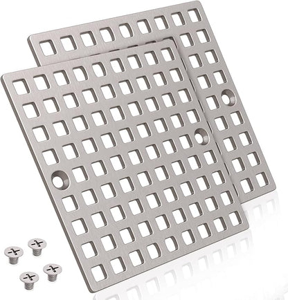 2PC 3-7/8" Brushed Nickel Shower Drain Cover - Square Floor Drain Cover Replacement - Hair Catcher/Drain Strainer for Bathrooms, Showers, and Sinks - SUS304 Stainless Steel & CUPC Certified