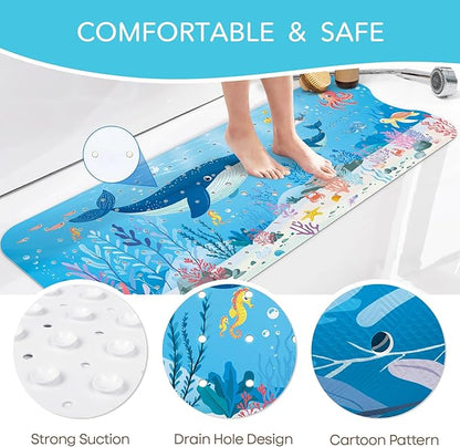 SHUCHING Baby Bath Mat for Tub Non Slip-40 X 16 Inch, Extra Long Kids Bathtub Mat Non Slip, Toddler Shower Mat for Bathroom, Whale