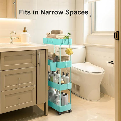 Pipishell Slim Storage Cart with Wheels, Bathroom Cart Organizer Bathroom Storage Small, Rolling Cart for Bathroom, Laundry Room, Kitchen, Narrow Space, Black PIUC04