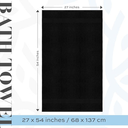 White Classic Luxury Black Bath Towels Extra Large | 100% Soft Cotton 700 GSM Thick 2Ply Absorbent Quick Dry Hotel Bathroom Towel | 27x54 Inch | Black | Set of 4
