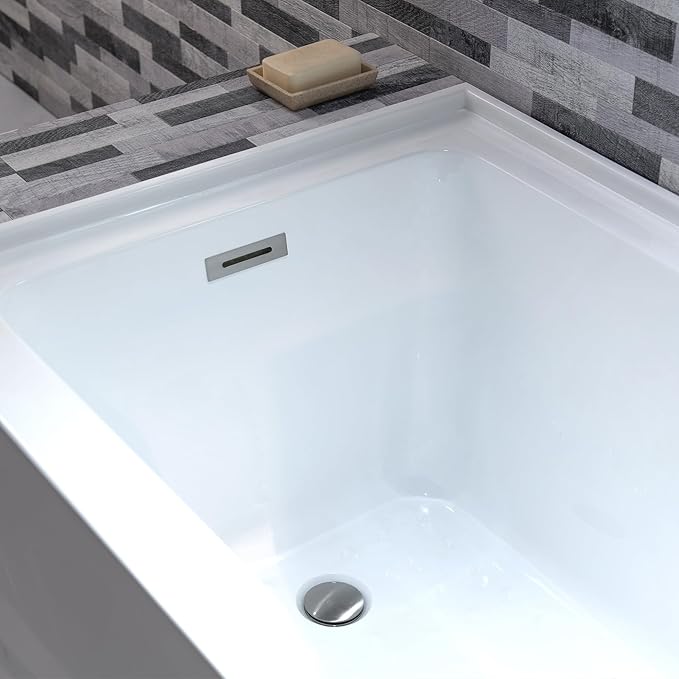 WOODBRIDGE 54" Acrylic Rectangular Alcove Soaking Bathtub in White with Left Drain, Brushed Nickel pop-UP Drain Included BA5430L