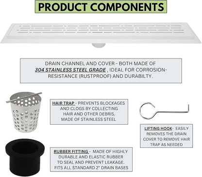 SereneDrains 304 Stainless Steel 48 Inch Matte White Shower Drain Kit Broken Lane Linear Shower Drains for Tile Floor Long Hair Catcher Strainer Grate Cover Bathroom (Matte White, 47 Inch)