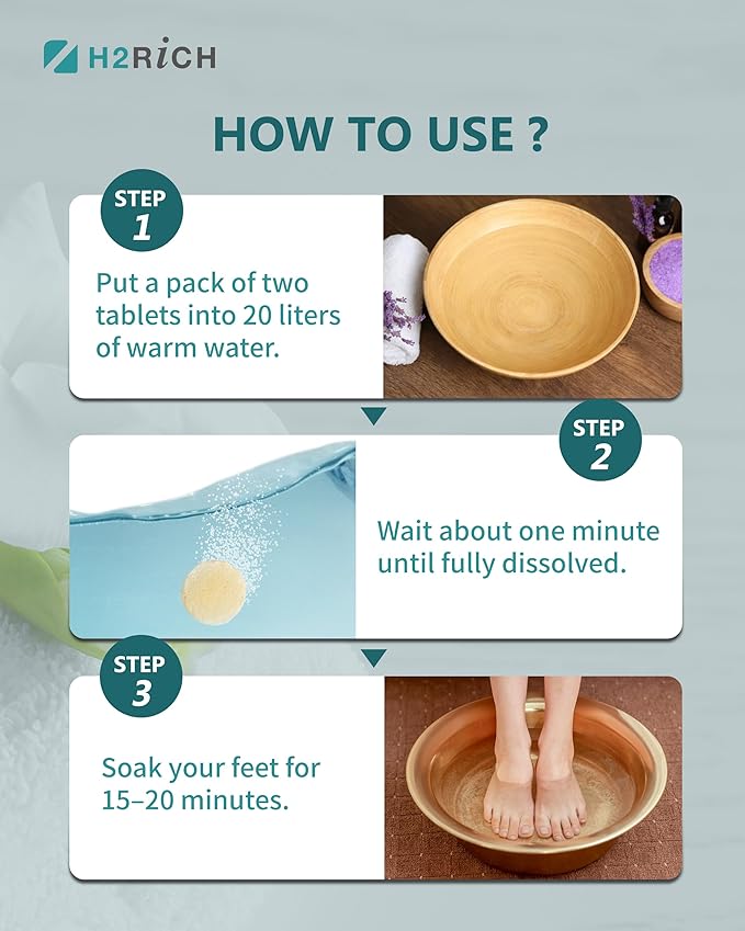 Hydrogen Foot Soak Effervescent Tablets 10 Pack | Ginger & Mugwort Herb Foot Bath, Relaxing Spa Pedicure Care | Improves Circulation, Soothes Tired Feet, Softens Calluses, Controls Odor