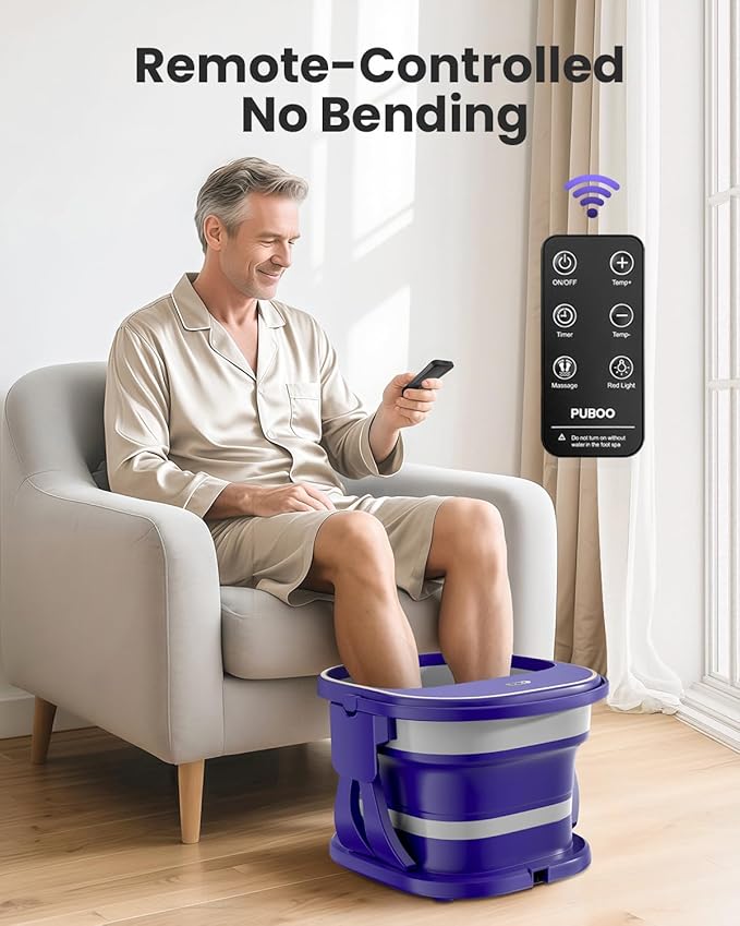 Puboo Collapsible Foot Spa Bath Massager with Heat, 95-115°F Precise Temp Control, Motorized Massage Rollers, Heated Foot Bath Soak Tub, Fits US Men’s Size 11, Gift for Christmas, New Year