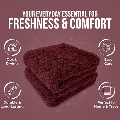 DAN RIVER 24 Pack Wash Cloths for Showering [12x12] - 100% Cotton Washcloths Premium Quality Flannel Face Cloths for Bathroom, Highly Absorbent and Soft Feel Wash Clothes, Pomegranate