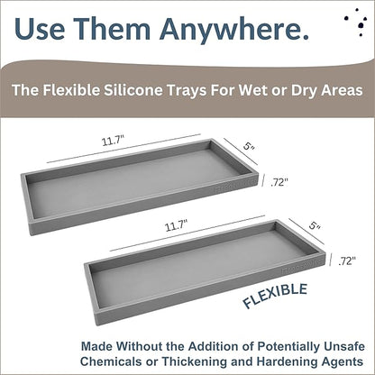 Countertop and Vanity Tray - 2 PC Large 11.7" Silicone Bathroom Trays, Counter Organizer, Dish Soap Sponge Holder Kitchen Sink Tray Organizer, Sink Caddy Toothbrush Key Kitchen Soap Trays