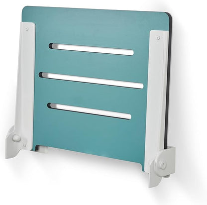 18 inch Silhouette Slimline Folding Wall Mount Shower Bench Seat, Teal Seat with White Frame