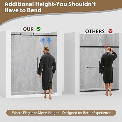 Frameless Glass Shower Door, 49-54" W x 76" H Sliding Frameless Shower Door, 1/4''(6mm) SGCC Tempered Glass,Explosion-Proof Film Nano Coating,Stainless Steel Hardware, Matte Black