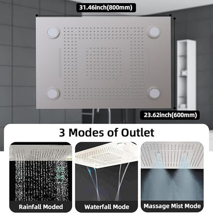 24x32 LED Dual Head Shower System 24"x32" Ceiling Mount Shower Head Thermostatic Shower System Rainfall Shower Set with 6 Inches Shower Head and 6 Body Jets High Pressure Shower Handheld
