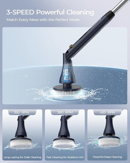 MayKing Electric Spin Scrubber with 9 Brush Heads, 3-Angle & 4-Length Adjustable Cordless Power Scrubber, 3-Speed & Battery LED Display, Electric Scrubber for Cleaning Bathroom Bathtub Floor Tiles