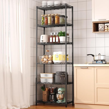 HOMEFORT 6-Tier Wire Shelving, 6 Shelves Unit Metal Storage Rack, Durable Organizer, Perfect for Pantry Closet Kitchen Laundry Organization (Black)