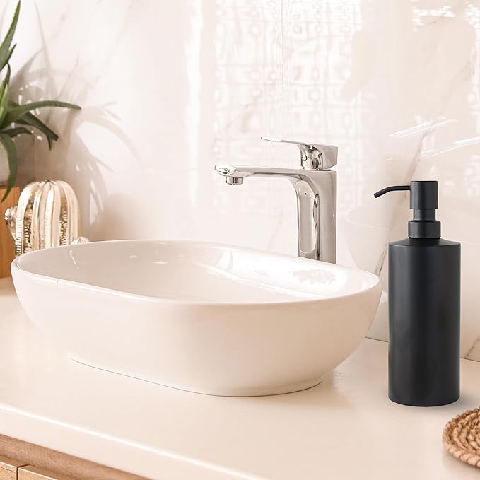 Black Soap Dispenser Stainless Steel for Bathroom and Kitchen Sink, 15oz Refillable Round Rustproof Hand Dish Soap Dispenser Pump for Detergent, Lotion, and Countertop