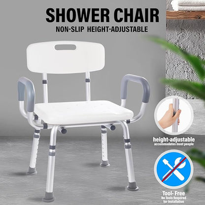 FSA/HSA,500 lbs Heavy Duty Shower Seat for SeniorsShower Chair for Inside Shower with Arms and Back, Height Adjustable Shower Chair for Elderly and Disabled with Enhanced Non-Slip Feet