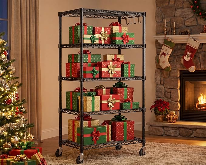 PrimeZone 2 Packs 36" W x 16" D x 79" H Wire Storage Shelves with Wheels, 5 Tier NSF Certified Heavy Duty Adjustable Kitchen Shelving Unit, Pantry Organizer Rack Rolling Metal Shelf for Garage Closet