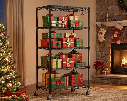 PrimeZone 36" W x 16" D x 79" H Wire Storage Shelves with Wheels, 5 Tier NSF Certified Heavy Duty Adjustable Kitchen Shelving Unit, Pantry Organizer Rack Rolling Metal Shelf for Garage Closet Bathroom