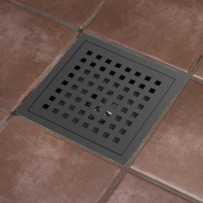 6 Inch Square Shower Floor Drain, Brushed Nickel High Flow Shower Drain Kit with Flange with Hair Filter, Removable Grate Cover, Stainless Steel, Abs Fixing Tray, CUPC Certified (Matte Black)