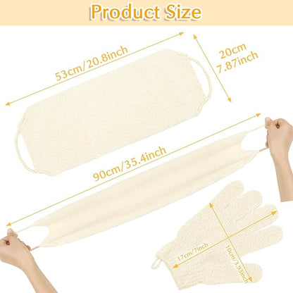 Anezus Exfoliating Back Scrubber Bath Gloves Set, Exfoliating Shower Towel with Shower Gloves for Body Scrub, Back Cleaner Wash Gloves to Remove Dead Skin (Beige)
