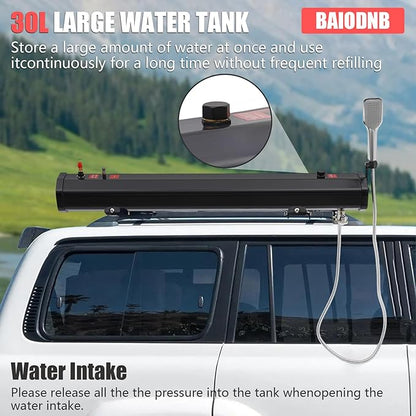 Pressurized Water Tank for Camping Shower,Portable Camping Showerhead Handheld with Storage Bag, Roof Rack Shower for Hiking, Car wash, Pet Cleaning, Beach Vacations