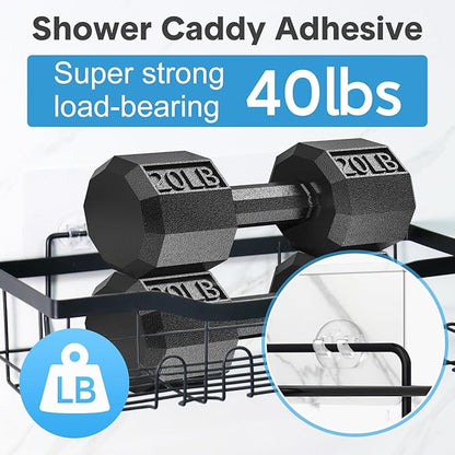 Shower Caddy Adhesive Replacement, Transparent Strong Adhesive Hooks, No Drilling, Waterproof, for Shower Caddy, Bathroom Storage Shelves and Kitchen Racks (Triple*6pcs + Single*4pcs)