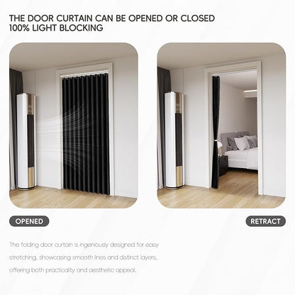 100% Blackout Fabric Folding Door Curtain with Magnetic Closure - Accordion Style for Sliding Doors, Closets,Wardrobe and Temporary Door Solutions Doorway Curtains（W42 x L78, Black，1 Panel）