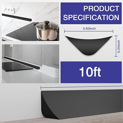 Flexible Molding Trim, Flexible Bendable Adhesive Caulking Strip, Molded Trim, Peel and Stick Home Decorative Edge for Bathroom, Kitchen, Floor, Wall (Black, 0.83in x 0.24in x 10ft)
