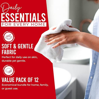 DAN RIVER 12 Pack Wash Cloths for Showering [12x12] - 100% Cotton Washcloths Premium Quality Flannel Face Cloths for Bathroom, Highly Absorbent and Soft Feel Wash Clothes, Red