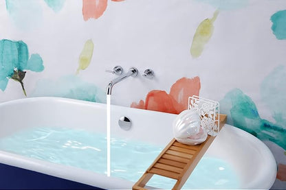 Wall Mount Tub Filler,Two Handle Bathtub Faucet, Extra Long Spout Reach with High Water Flow, Brass Rough in Valve Included,Chrome
