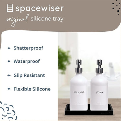 Countertop and Vanity Tray - 2 PC Small 7.7" Silicone Bathroom Trays, Kitchen Soap Tray, Dish Sponge Soap Holder Kitchen Sink Organizer Caddy, Bathroom Counter Trays for Lotion Dispenser