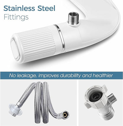 BIGCOW Ultra-Slim Bidet Attachment for Toilet - Dual Nozzle (Frontal & Rear Wash) with Adjustable Cold Water Pressure and Stainless Steel Inlet - Hygienic Solution for Fresh Cleanliness, Silver 2 Pcs