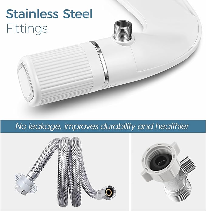 BIGCOW Ultra-Slim Bidet Attachment for Toilet - Dual Nozzle (Frontal & Rear Wash) with Adjustable Cold Water Pressure and Stainless Steel Inlet - Hygienic Solution for Fresh Cleanliness, Silver 1 Pcs