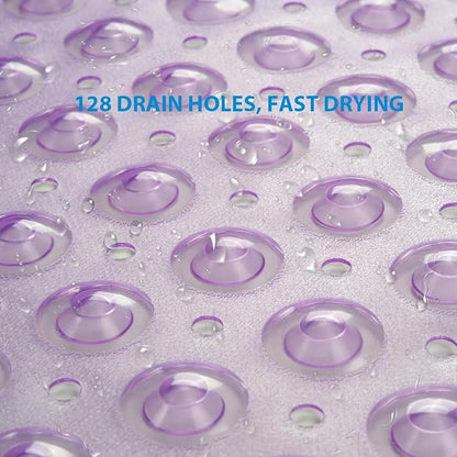 AmazerBath Bath Tub Mat, Medium Size 27.6 x 15 Inches Non-Slip Shower Mats with Suction Cups and Drain Holes, Bathtub Mats Bathroom Mats Machine Washable (Clear Purple)