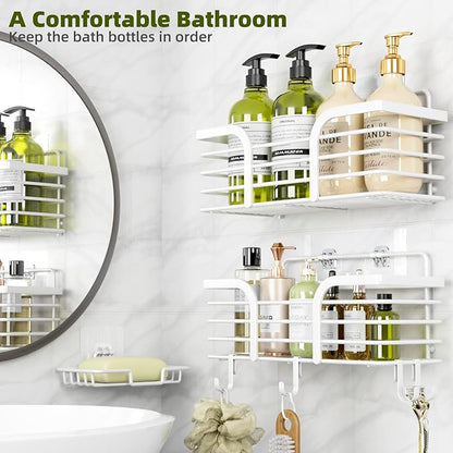 Yougai Bathroom Vanity Tray, Countertop and Vanity Tray and soap holder, 3pack Shower Caddy, No Drilling,Rustproof Adhesive Shower Organizer Shelves for Inside Shower, White Bathroom Tray Soap Tray