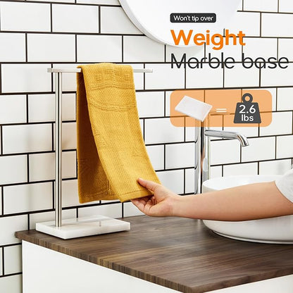 Standing Towel Rack Brushed Nickel 1-Tier Towel Bar for Bathroom Vanity Countertop with Heavy Marble Base Thicken Steady, Stainless Steel AN7002BR