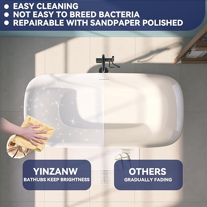 67" Acrylic Free Standing Tub, Stand Alone Tub, Freestanding Bathtub, Soaking Bathtub, cUPC Certified, PE(Glossy White)