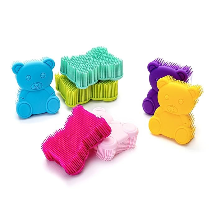 Premium Sensory Brush for Kids or Autism,Soft Silicone Body Scrubber,2 in 1 Sensory Room Occupational Therapy Fidget Brushes,Silicone Loofah,Pet Shower Brushes Bath Shampoo Brush(Bear-Teal)