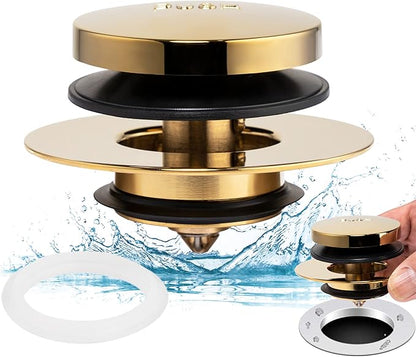 Artiwell Universal Tip Toe Bath Drain Stopper and Cover, Bathtub Drain Stopper, Replaces Lift and Turn, Tip-Toe and Trip Lever drains for Tub, EZ Installation and Clearing (Polished Brass)