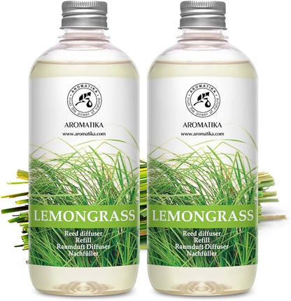 Lemongrass Diffuser Refill 34 Fl Oz (2x17 Fl Oz) - Fresh & Long Lasting Fragrance - Refill with Natural Essential Lemongrass Oil - for Aromatherapy - Spa - Home