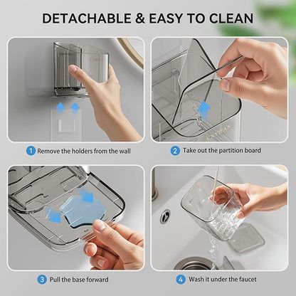 Toothbrush Holders for Bathrooms, 3 Slots Detachable Electric Toothbrush Holder Wall Mounted with Divider, Removable Tooth Brush and Toothpaste Holder Organizer for Bathroom/Kitchen/Office
