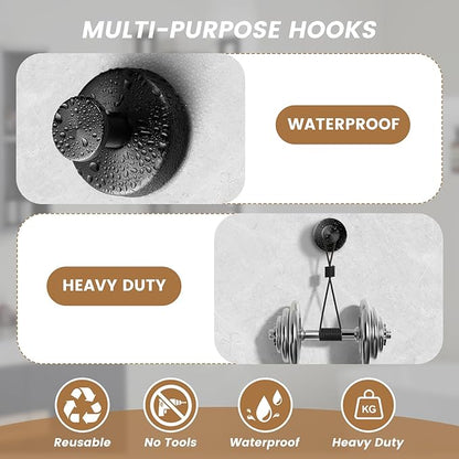 BKV Suction Cup Hooks for Glass Window,Removable Shower Hooks for Inside Shower,Metal Towel Hooks for Bathrooms,4 Pack(Black)