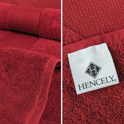 Hencely 18-Piece Bath Towel Set - High Absorbency, Quick Drying - 100% Soft Turkish Cotton - 6 Bath Towels, 6 Hand Towels, 6 Washcloths - Bathroom, Home, Hotel, Spa, and Gym - 18-Pack Red
