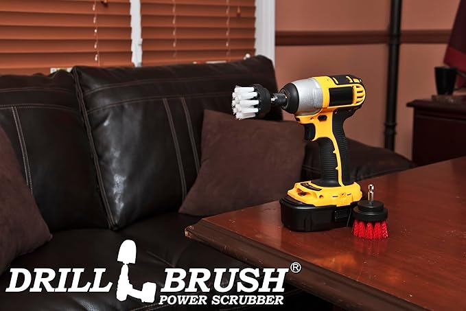 Drill Brush Power Scrubber - Drill Powered Scrub Brush Set - Rug and Carpet Stain Spot Cleaner - Small Round Brush - Spin Brush Set - Glass Cleaner - Upholstery and Leather Brush - Garden - Deck