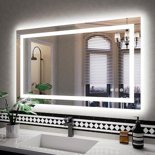 ISKM 40'' x 24'' LED Mirror for Bathroom Lighted Vanity Mirror for Wall Front Lights + Backlit LED Bathroom Mirror Anti-Fog Tempered Glass ETL Listed