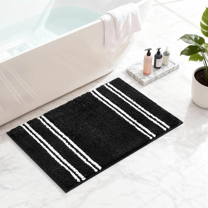 Kmson Bathroom Rugs Mat, 17"x24" Ultra Soft Washable Shaggy Chenille Bath Rugs, Non-Slip Fluffy Thick Water Absorbent Microfiber Mat for Bathtub, Sink and Shower, Black