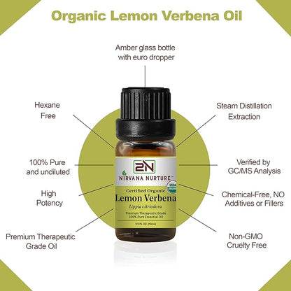 Lemon Verbena Essential Oil USDA Certified Organic, 100% Pure Natural Premium Grade, Undiluted